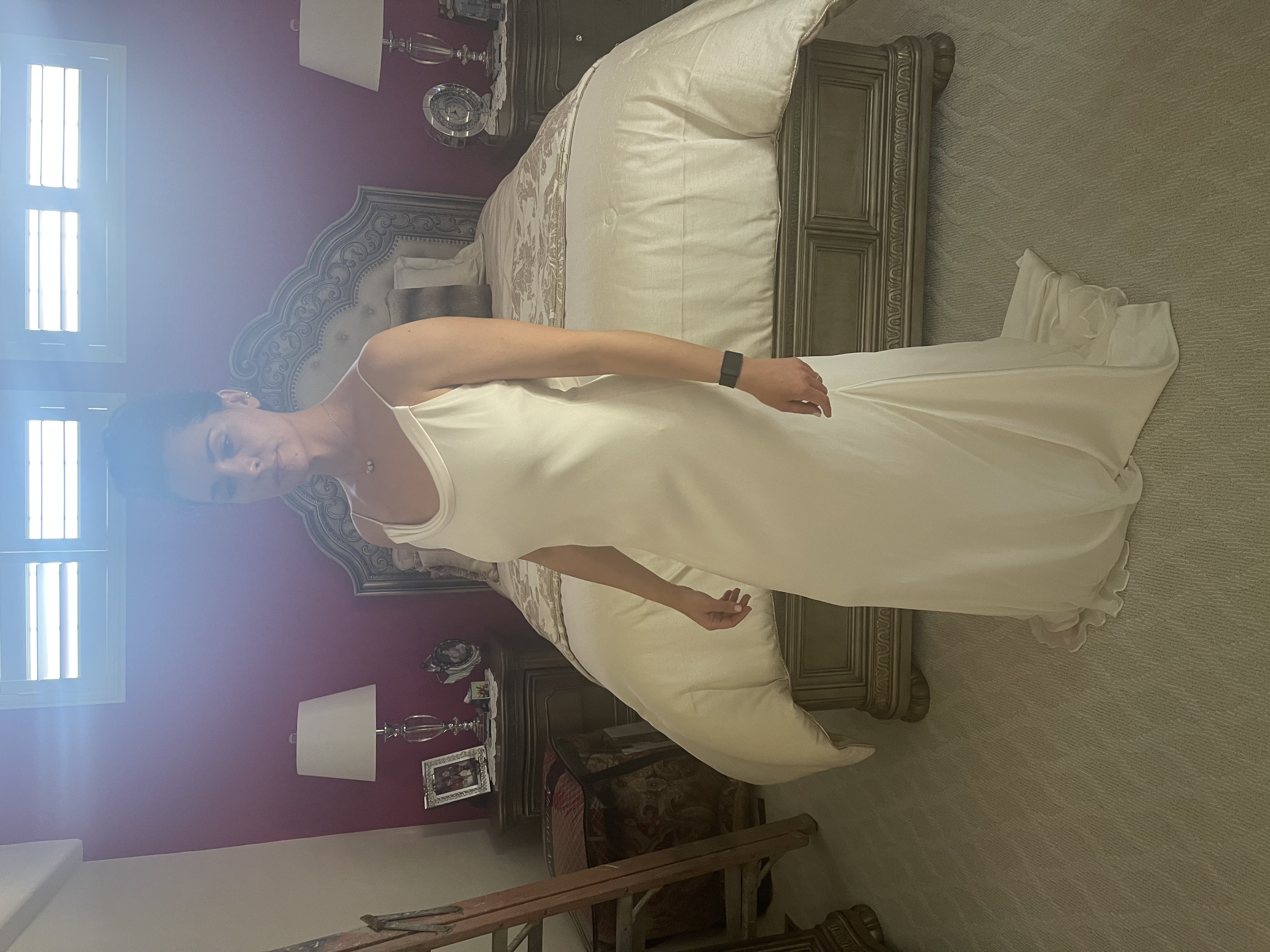 Never worn…In the old manner ( Los Gatos) silk and satin wedding dress